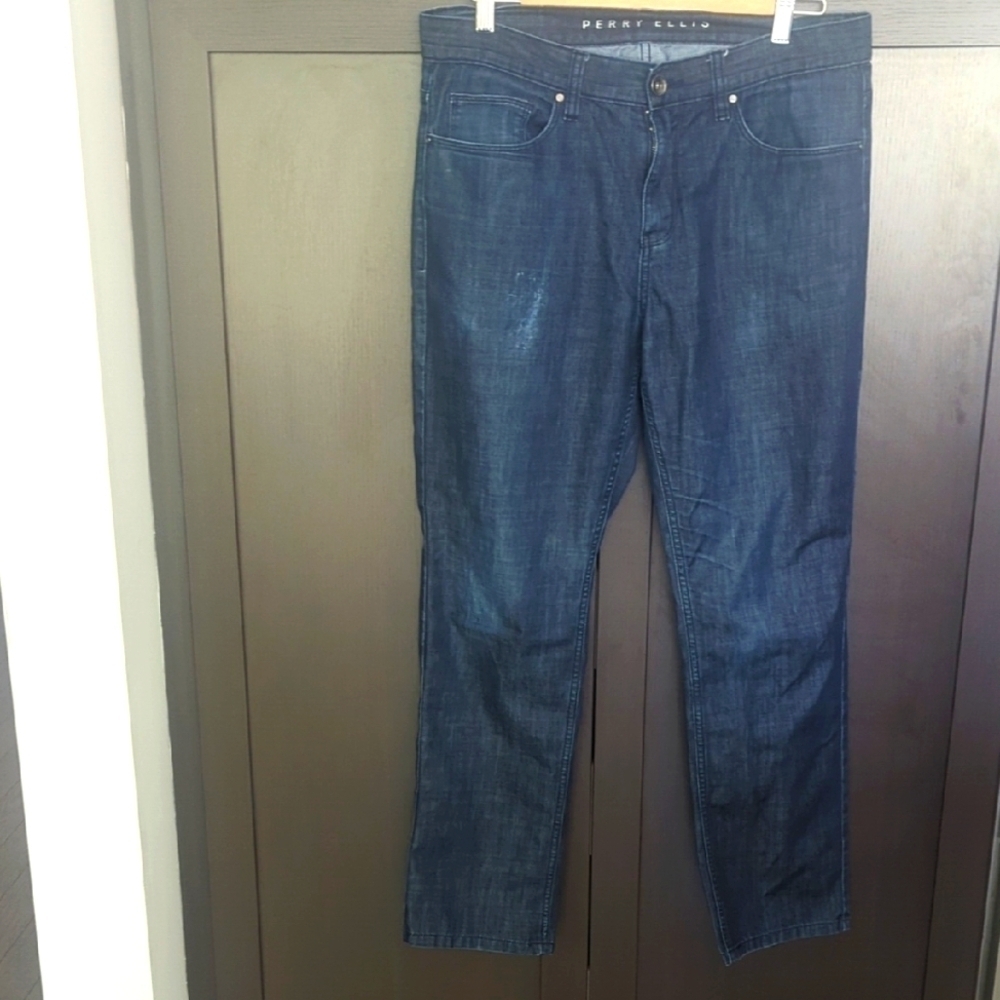 Perry Ellis Blue Straight Jeans Classic Style - Size 34 X 28 Good Condition